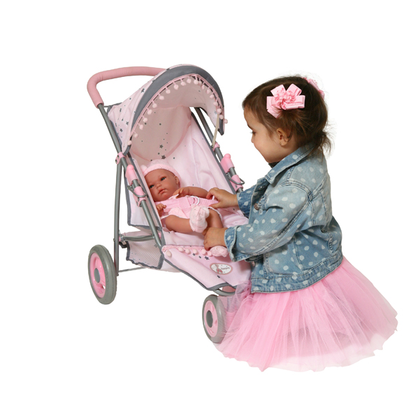 DeCuevas Трехколесная прогулочная коляска для куклы, розовая  